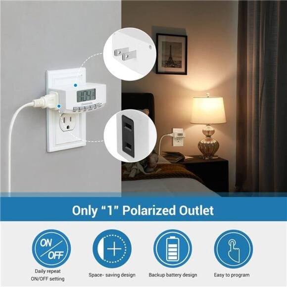 Timer Outlet, 24 Hour Timers for Electrical Outlets for Christmas with 1 Plug - Picture 2 of 7